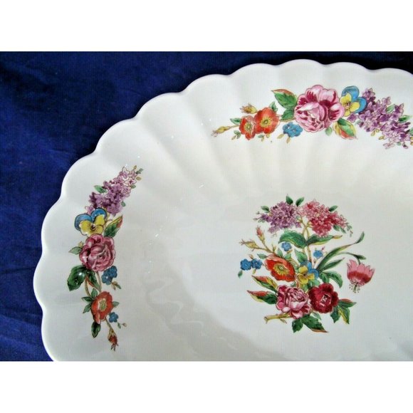 Limoges American Wales Pattern Oval Serving Bowl Floral Medallion Scalloped Rim - Picture 5 of 10